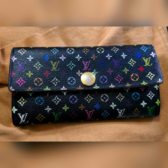 Authentic Louis Vuitton Murakami Black Multicolor Wallet RARE Lavender Interior - Picture 5 of 16